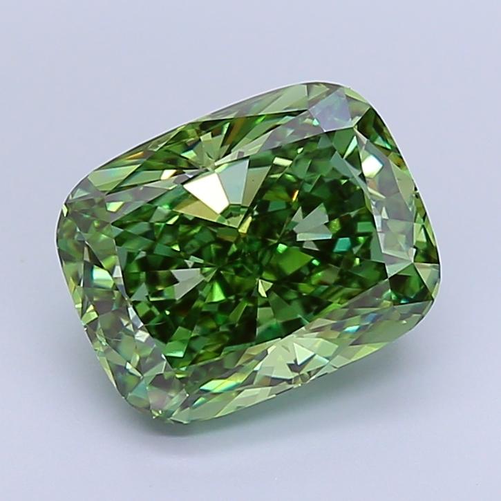 5.08 Ct. Fancy Vivid  Green Cushion Lab Grown Diamond