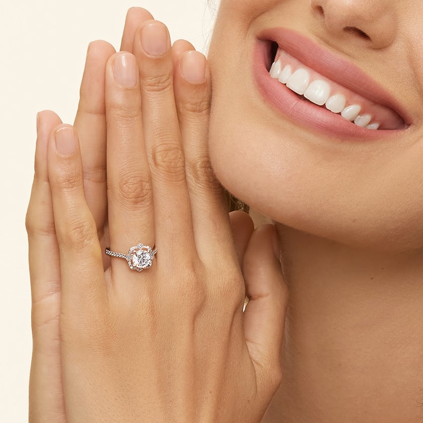 14K Rose Gold Reina Halo Diamond Ring, large additional view 1
