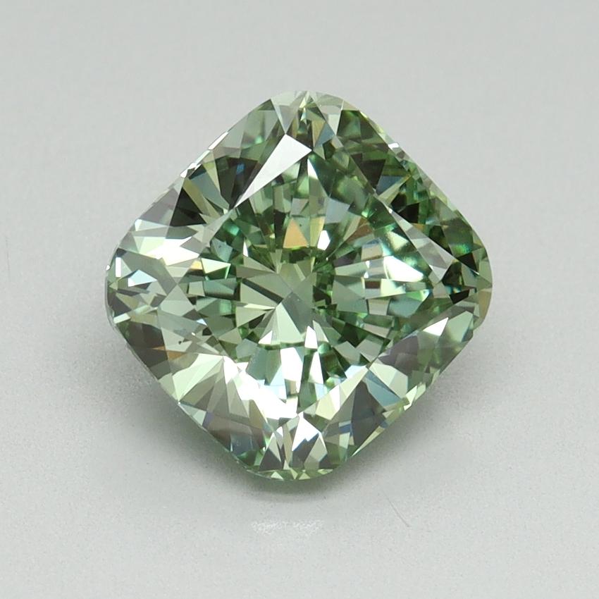 2.55 Ct. Fancy Vivid Green Cushion Lab Grown Diamond