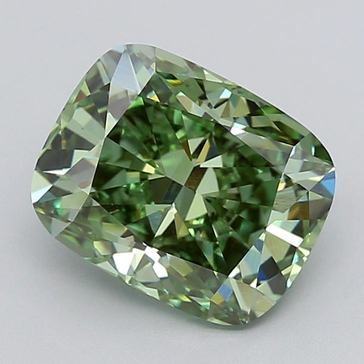 4.01 Ct. Fancy Vivid Green Cushion Lab Grown Diamond