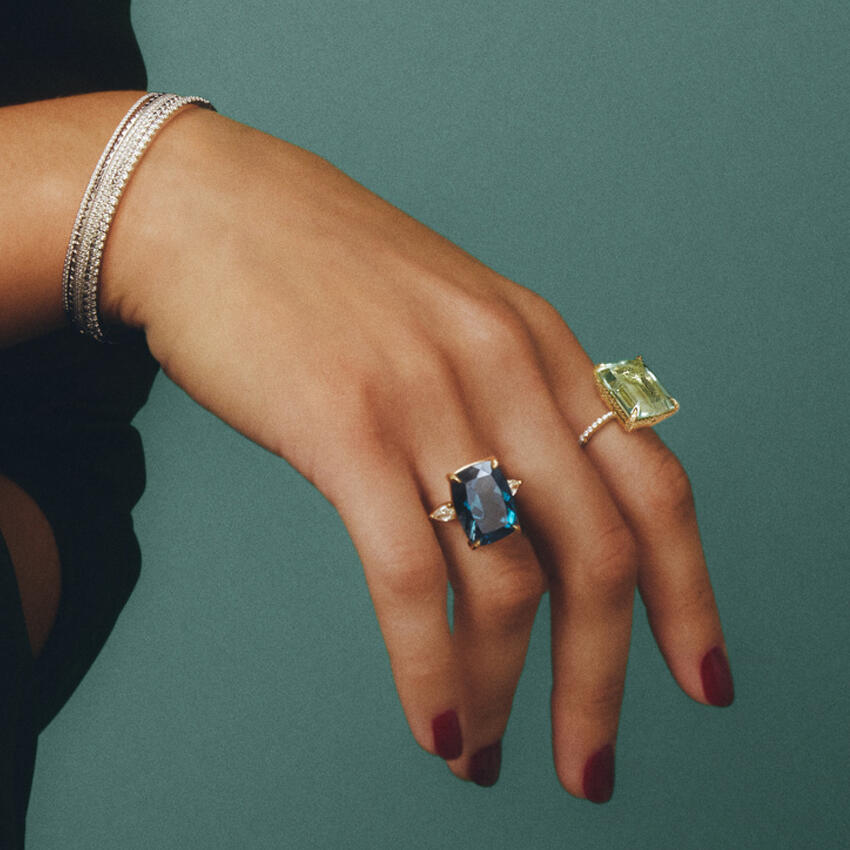 18K Yellow Gold Festivity Prasiolite and Diamond Cocktail Ring