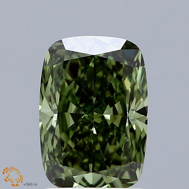 2.05 Ct. Fancy Vivid Green Cushion Lab Grown Diamond