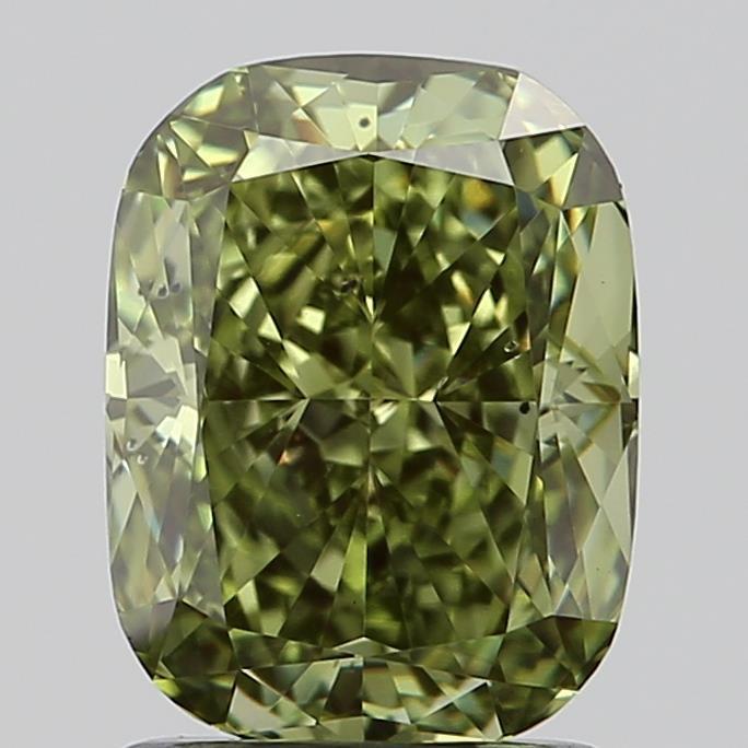 1.75 Ct. Fancy Vivid Green Cushion Lab Grown Diamond