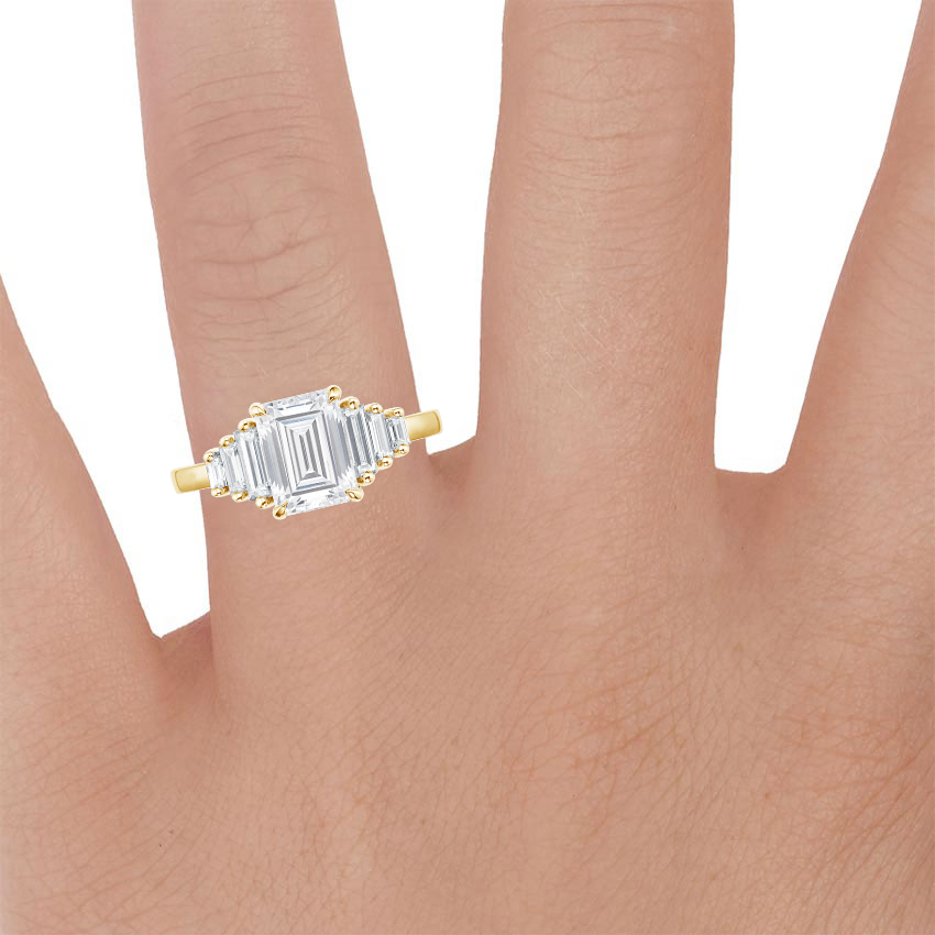 18K Yellow Gold Faye Baguette Diamond Ring (1/2 ct. tw.), large zoomed in top view on a hand