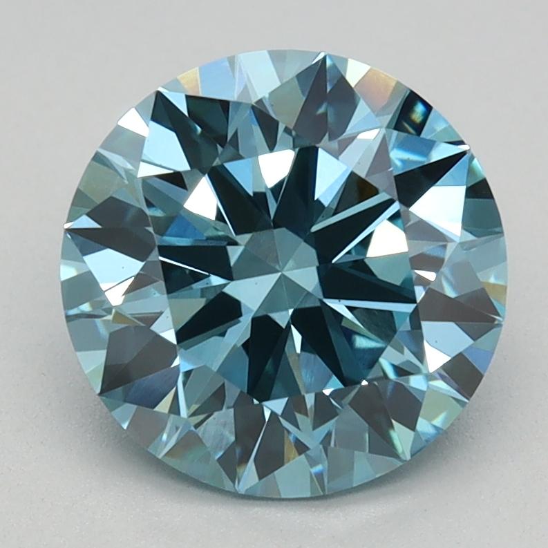 1.63 Ct. Fancy Vivid Green Blue Round Lab Grown Diamond