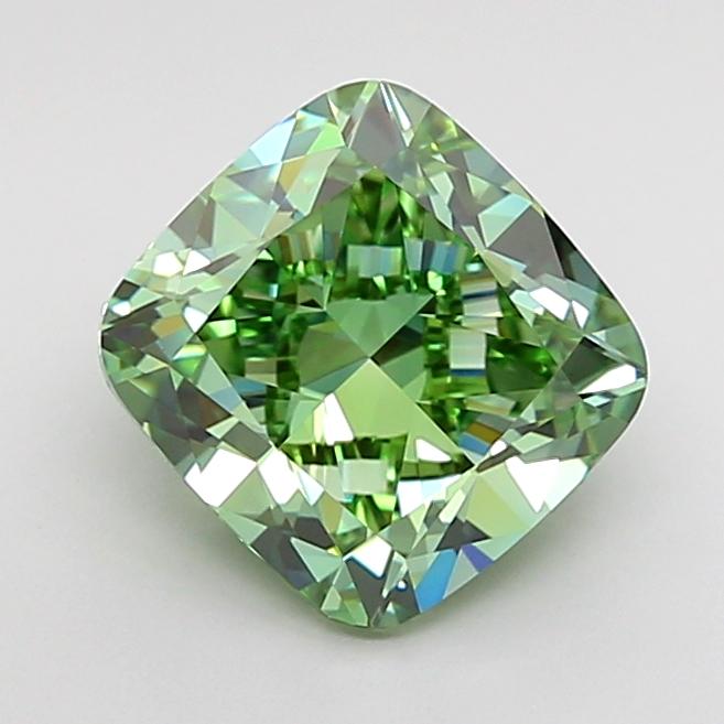 2.20 Ct. Fancy Vivid Green Cushion Lab Grown Diamond