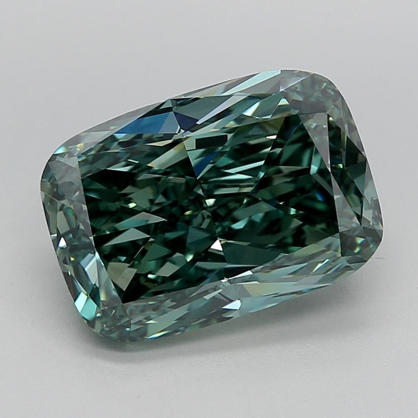 7.02 Ct. Fancy Vivid  Green Cushion Lab Grown Diamond