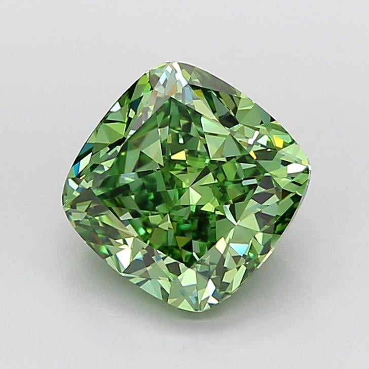 3.50 Ct. Fancy Vivid Green Cushion Lab Grown Diamond