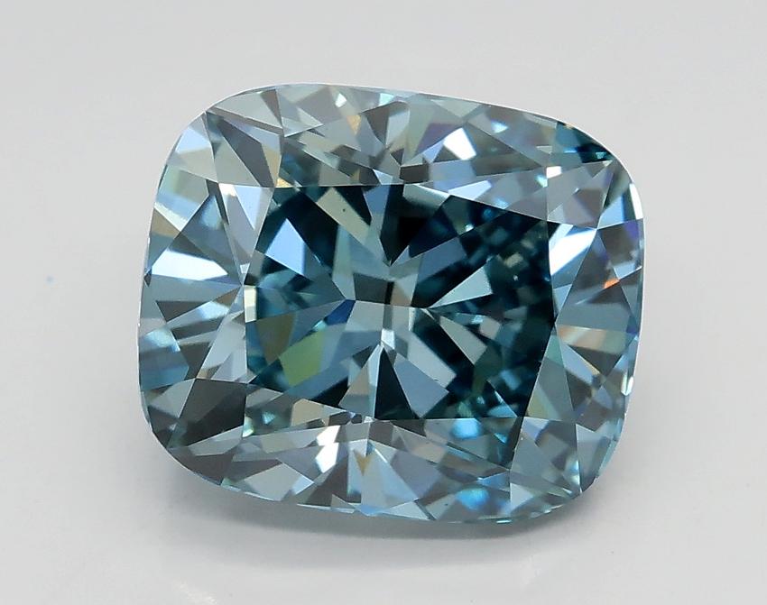 3.21 Ct. Fancy Deep Greenish Blue Cushion Lab Grown Diamond