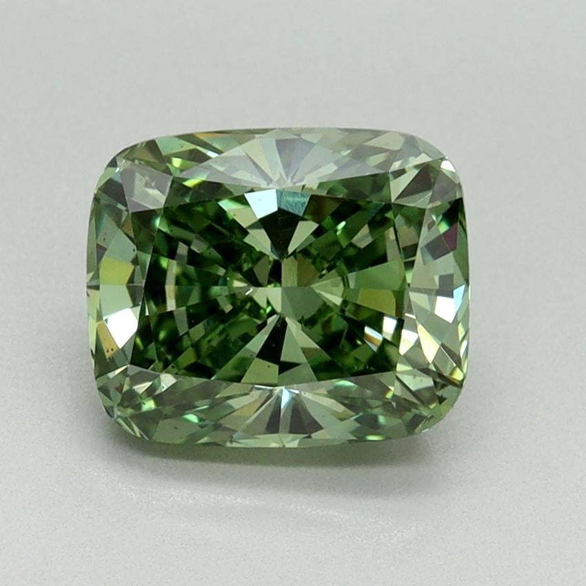 2.06 Ct. Fancy Vivid Green Cushion Lab Grown Diamond