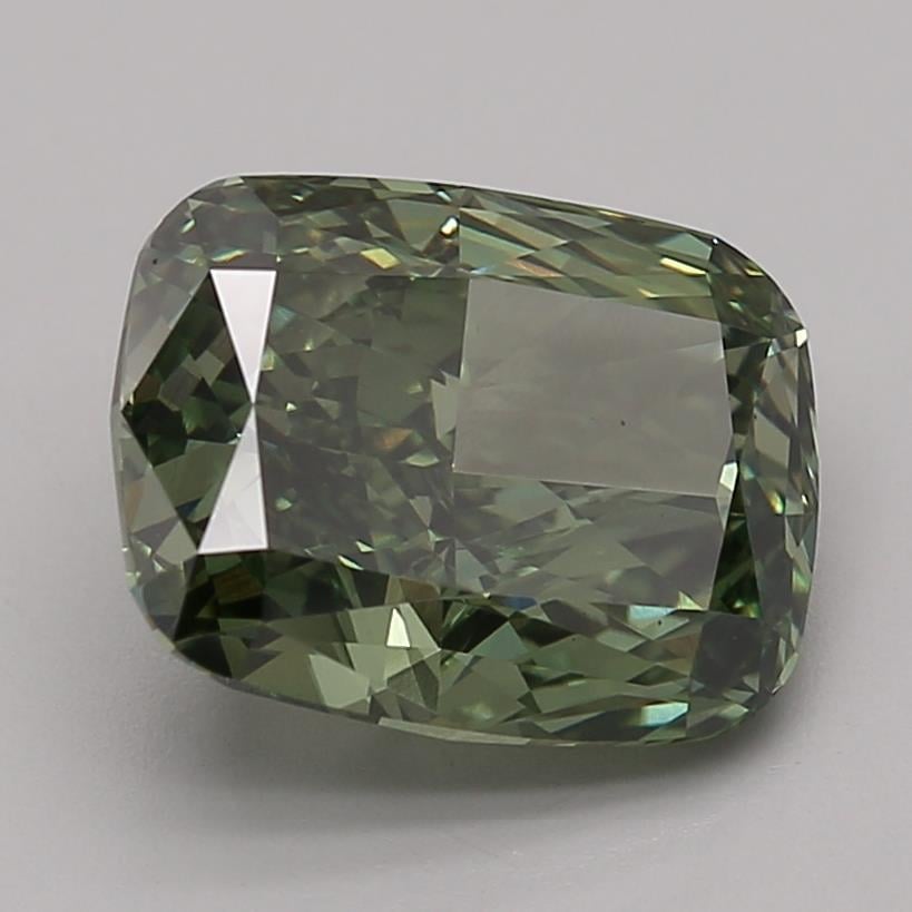 3.65 Ct. Fancy Vivid Green Cushion Lab Grown Diamond