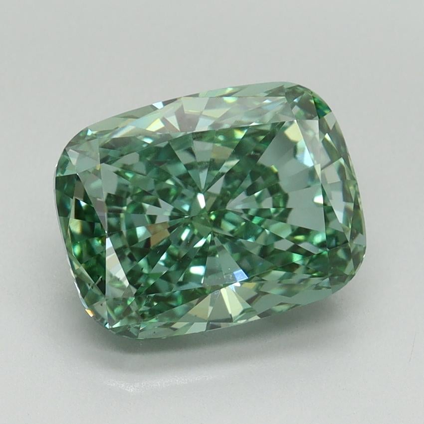 3.52 Ct. Fancy Vivid Green Cushion Lab Grown Diamond