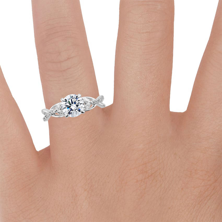 Platinum Garland Diamond Ring, large zoomed in top view on a hand