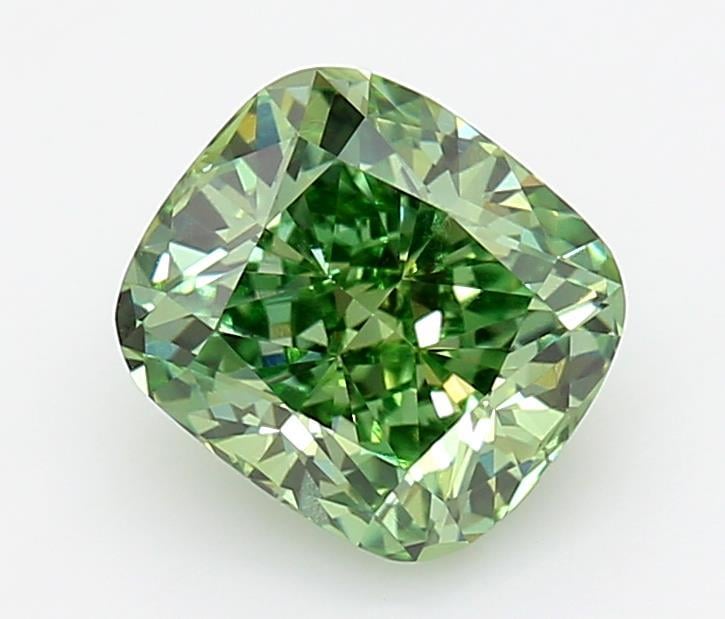 1.08 Ct. Fancy Vivid Green Cushion Lab Grown Diamond