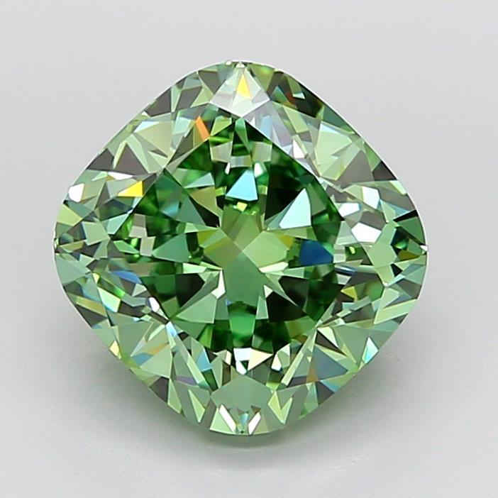 4.53 Ct. Fancy Vivid Green Cushion Lab Grown Diamond