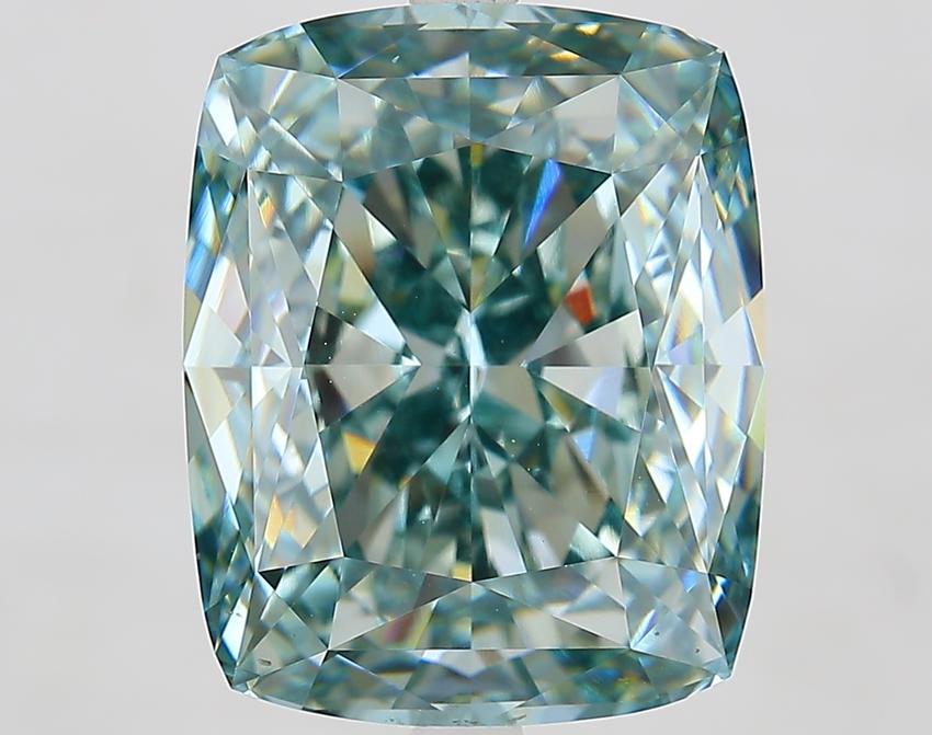 10.73 Ct. Fancy Intense Blue Green Cushion Lab Grown Diamond