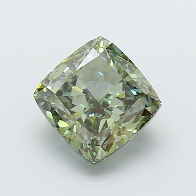 3.11 Ct. Fancy Vivid Green Cushion Lab Grown Diamond