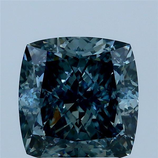 3.15 Ct. Fancy Vivid Green Blue Cushion Lab Grown Diamond