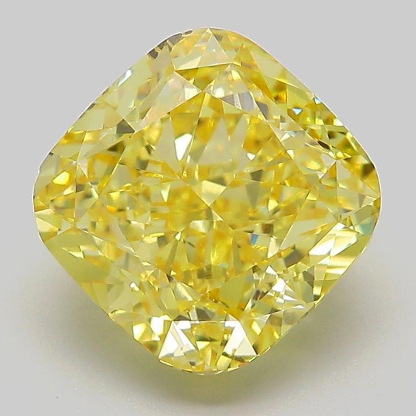 4.09 Ct. Fancy Vivid Yellow Cushion Lab Grown Diamond