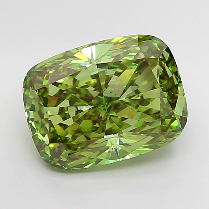 7.02 Ct. Fancy Vivid  Green Cushion Lab Grown Diamond