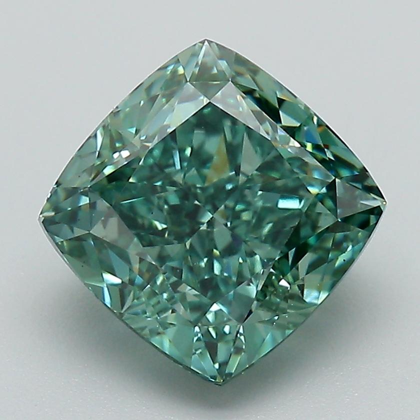 3.21 Ct. Fancy Vivid Green Cushion Lab Grown Diamond