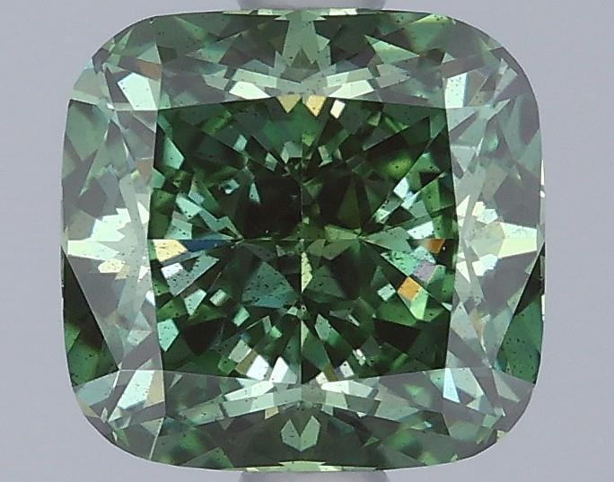 1.59 Ct. Fancy Vivid Green Cushion Lab Grown Diamond