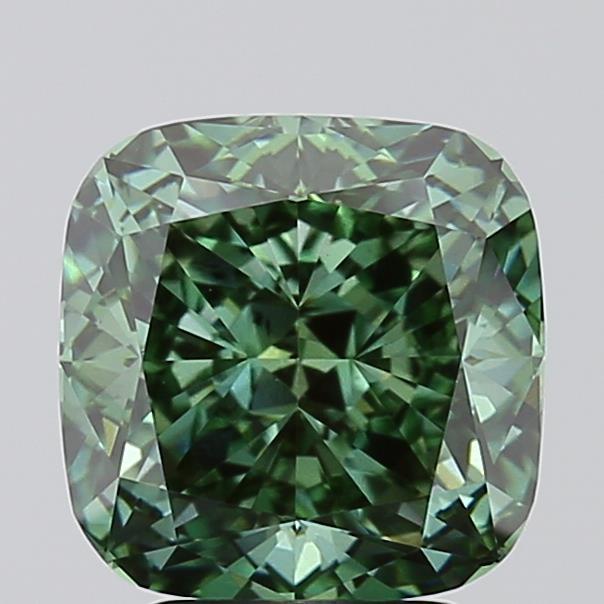 3.50 Ct. Fancy Vivid Green Cushion Lab Grown Diamond
