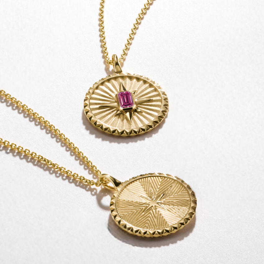 14K Yellow Gold Star Tourmaline Medallion Necklace