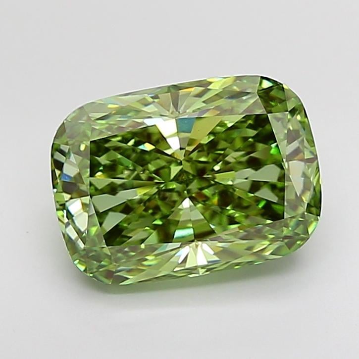 5.36 Ct. Fancy Vivid  Green Cushion Lab Grown Diamond