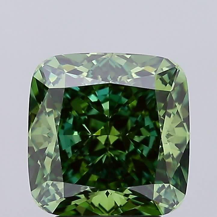 3.40 Ct. Fancy Vivid Green Cushion Lab Grown Diamond