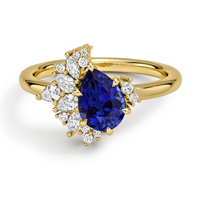 Custom Pear Sapphire and Cluster Diamond Ring
