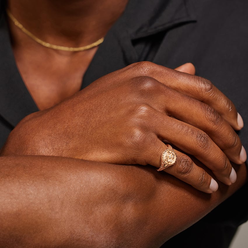 14K Rose Gold Gemini Zodiac Diamond Signet Ring, large additional view 3