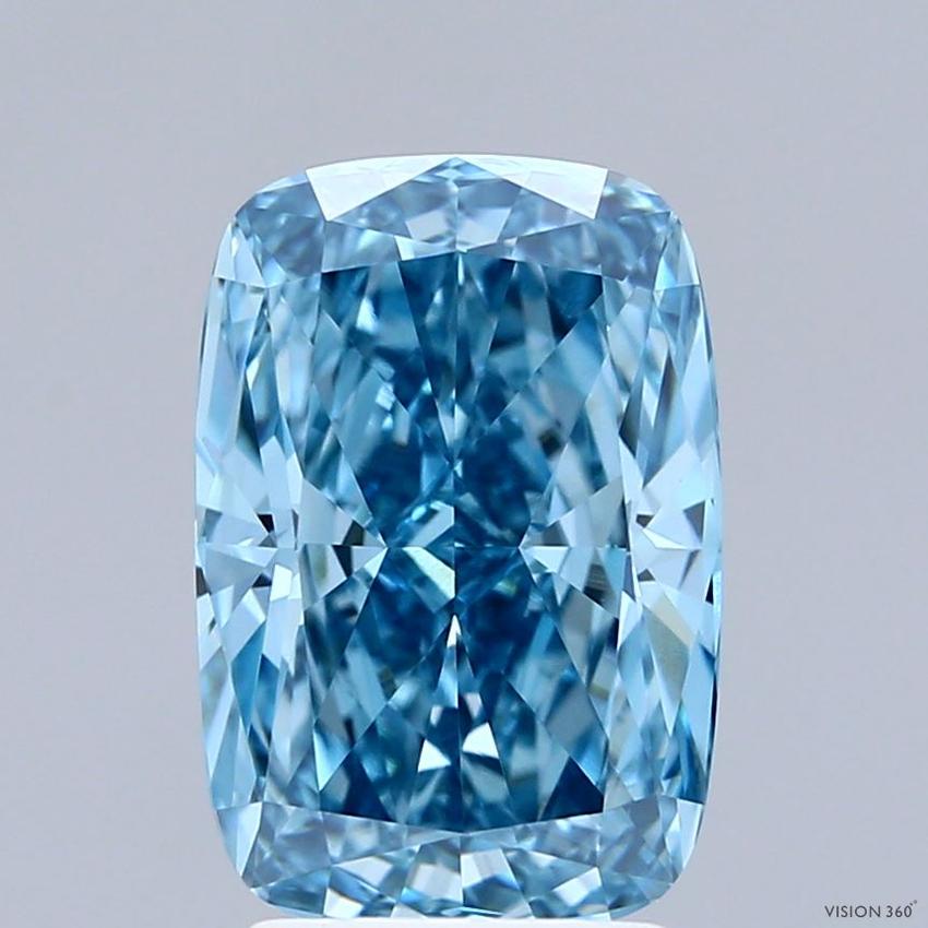 3.29 Ct. Fancy Vivid Blue Cushion Lab Grown Diamond