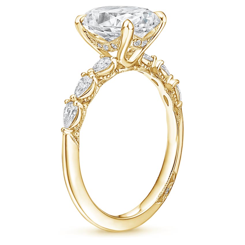 18K Yellow Gold Tacori Sculpted Crescent Pear Diamond Ring, large side view