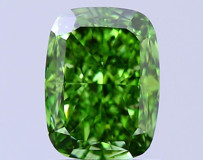 1.66 Ct. Fancy Vivid  Green Cushion Lab Grown Diamond
