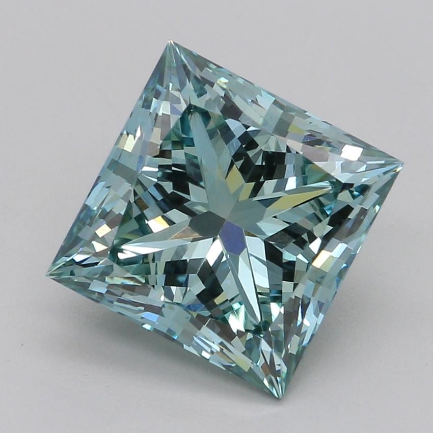 2.54 Ct. Fancy Vivid Blue Green Princess Lab Grown Diamond