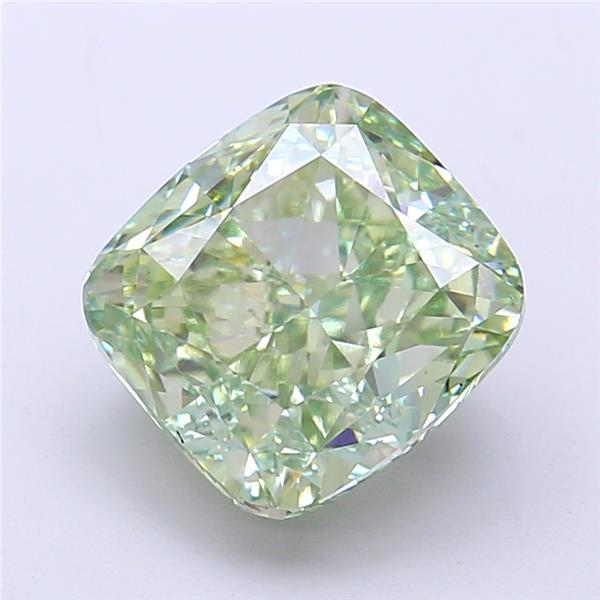 4.04 Ct. Fancy Vivid  Green Cushion Lab Grown Diamond