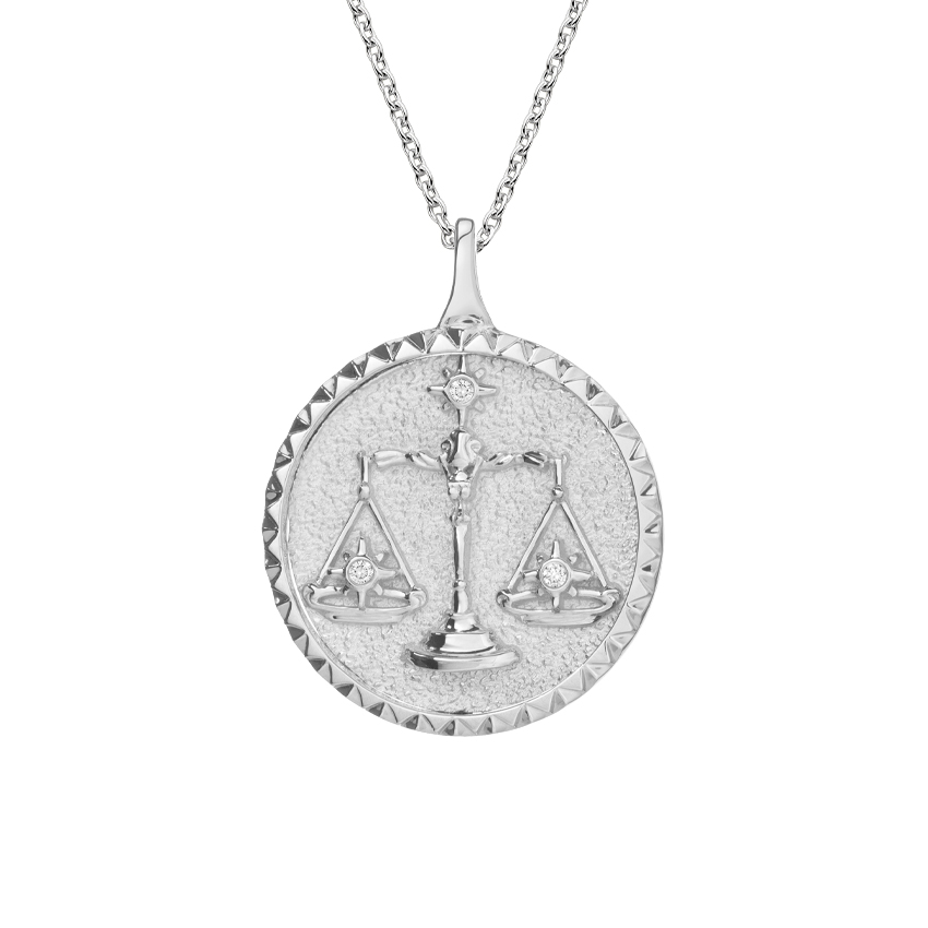 Diamond Accented Libra Zodiac Necklace 