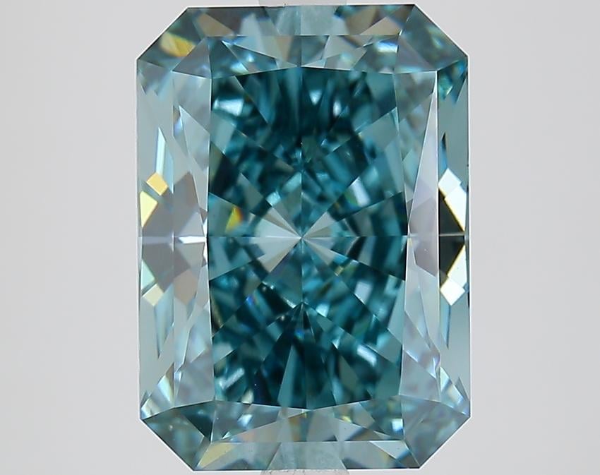4.06 Ct. Fancy Vivid Greenish Blue Radiant Lab Grown Diamond
