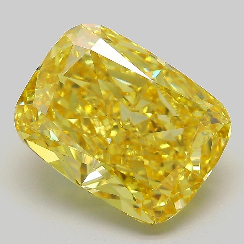 7.06 Ct. Fancy Vivid  Yellow Cushion Lab Grown Diamond
