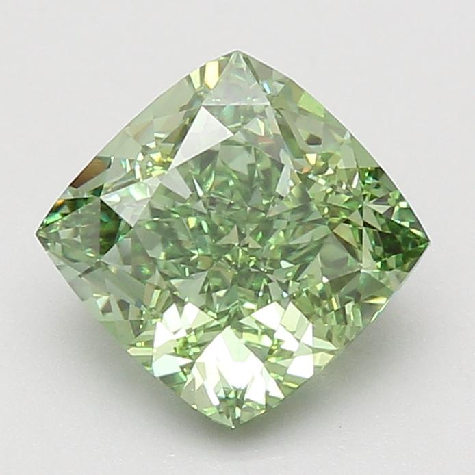 3.01 Ct. Fancy Vivid Green Cushion Lab Grown Diamond