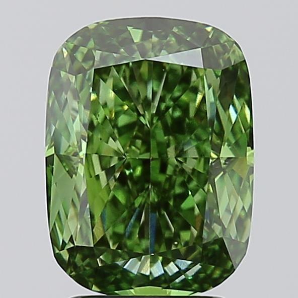 3.08 Ct. Fancy Vivid Green Cushion Lab Grown Diamond