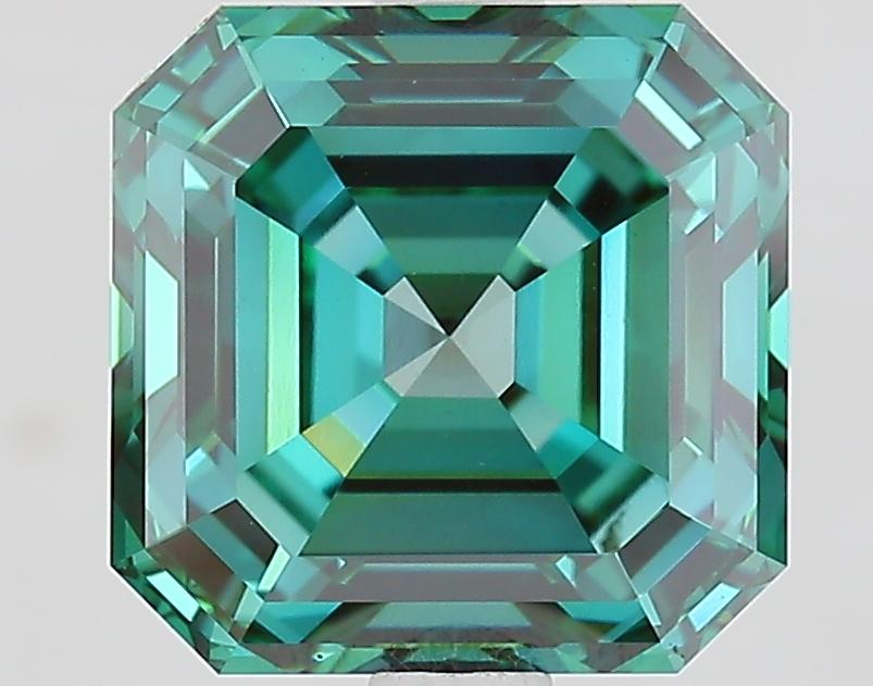 3.00 Ct. Fancy Vivid Bluish Green Asscher Lab Grown Diamond