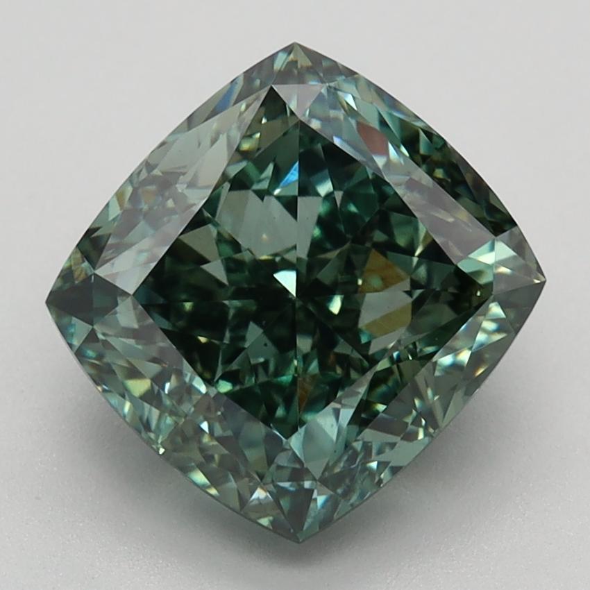 3.28 Ct. Fancy Vivid Green Cushion Lab Grown Diamond