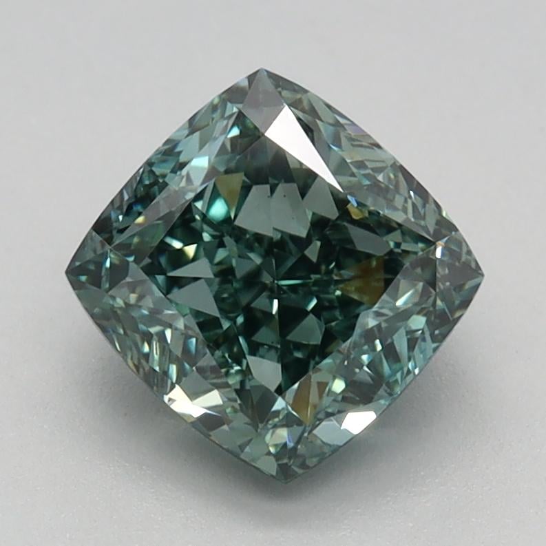 1.38 Ct. Fancy Vivid Green Cushion Lab Grown Diamond