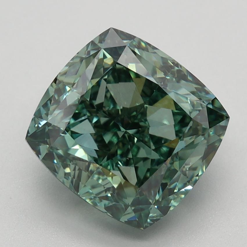 3.17 Ct. Fancy Vivid Green Cushion Lab Grown Diamond