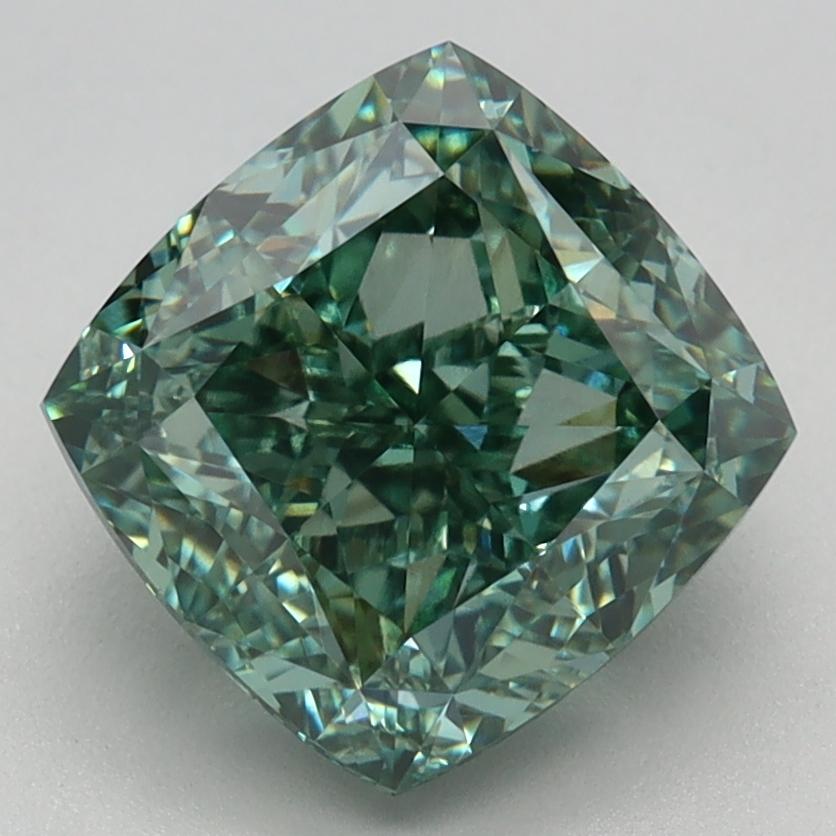 3.25 Ct. Fancy Vivid Green Cushion Lab Grown Diamond