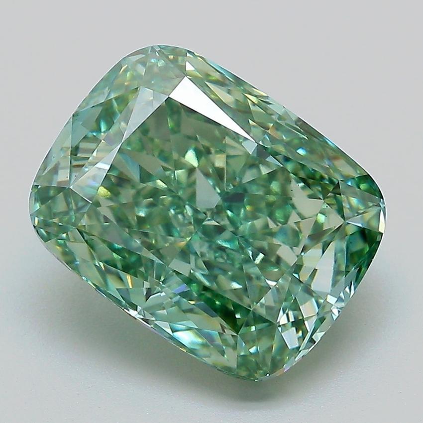 5.39 Ct. Fancy Vivid Green Cushion Lab Grown Diamond