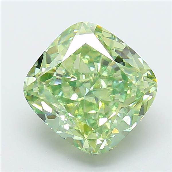4.09 Ct. Fancy Vivid  Green Cushion Lab Grown Diamond