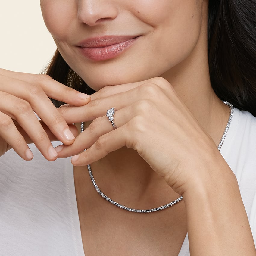 Platinum Petite Three Stone Trellis Diamond Ring (1/3 ct. tw.), large additional view 1